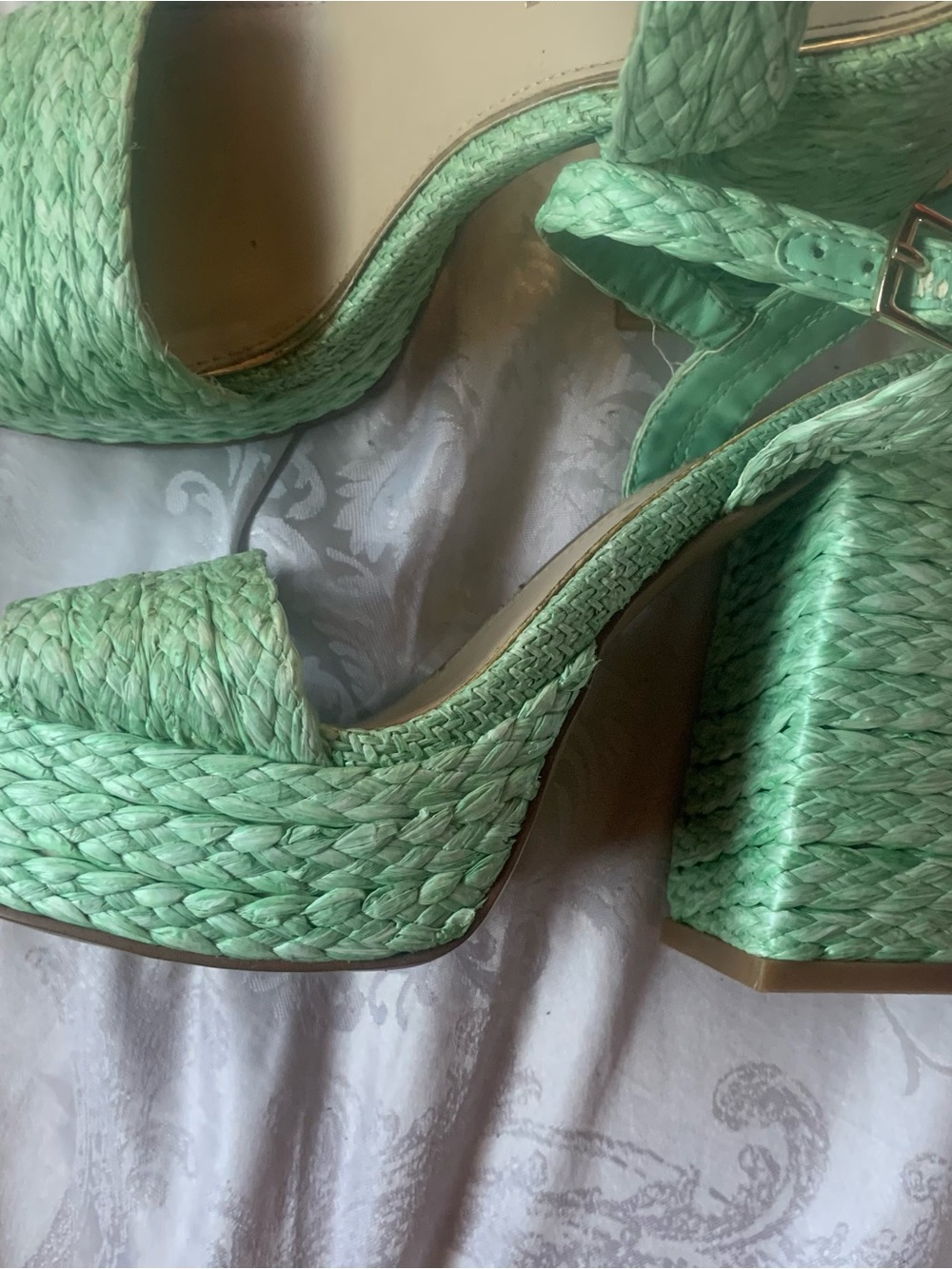 Kenneth Cole Mint Green Woven Platform Sandals